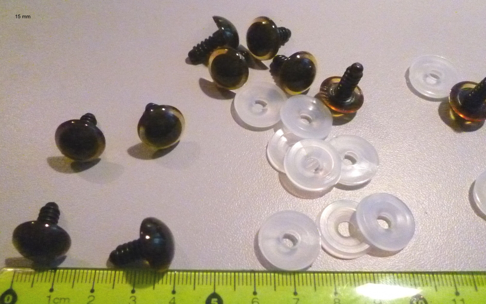 Szemgomb félgömb, fekete-barna, biztonsági csavaros, 12 mm, 50 Ft/pár  (10pár) 